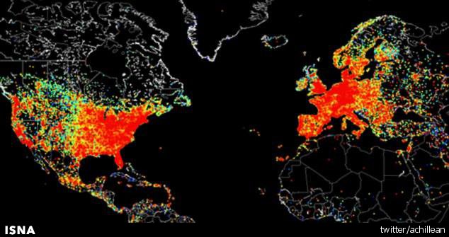 اتصالات اینترنتی جهان در یک نقشه 