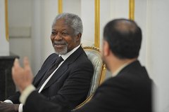 ورود كوفي عنان، نماينده سازمان ملل و اتحاديه عرب در امور سوريه به تهران